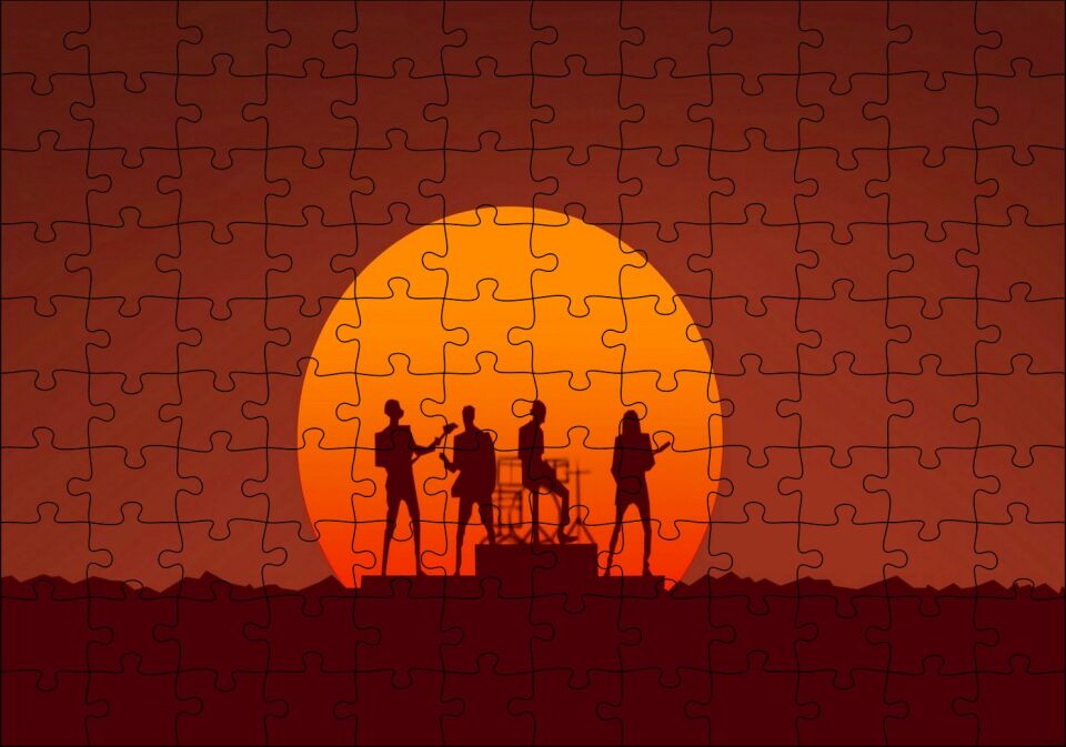 Retro Tarzı Daft Punk Müzik Görseli Puzzle Yapboz MDF Ahşap 120 Parça 24 cm X 34 cm