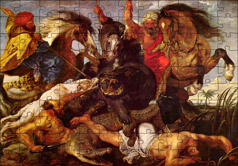 Suaygırı ve Timsah Avı Peter Paul Rubbens Puzzle Yapboz MDF Ahşap