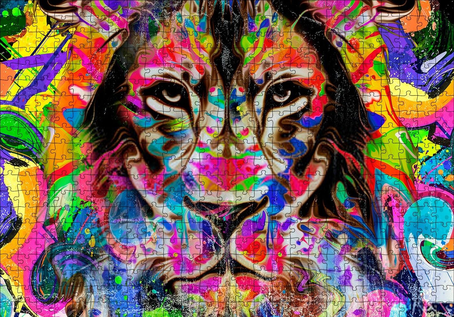 Modern Sanat Rekli Boyama Aslan Figür Puzzle Yapboz MDF Ahşap 500 Parça 49 cm X 68 cm