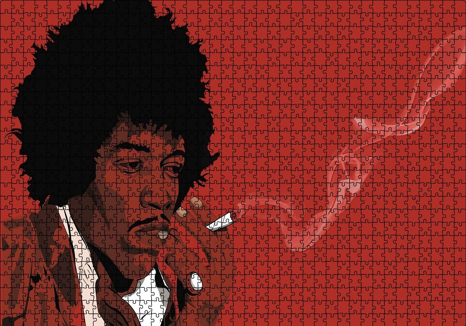 Jimi Hendrix Sigara İçiyor Kırmızı Zemin Çizim Puzzle Yapboz MDF Ahşap 1000 Parça 49 cm X 68 cm