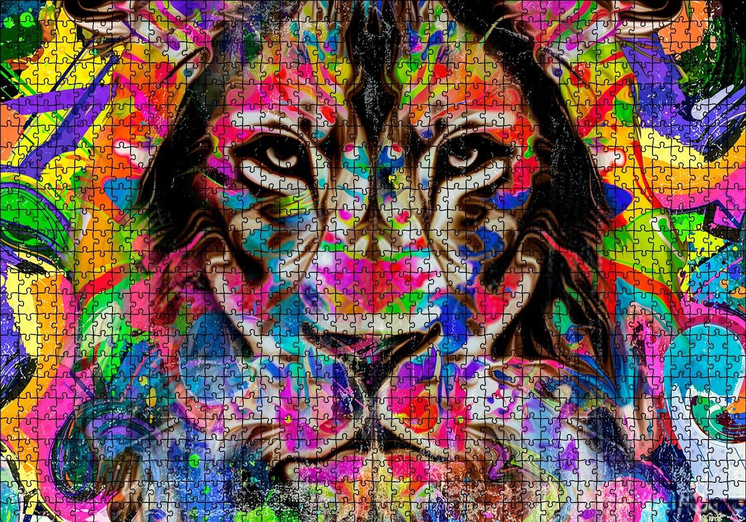 Modern Sanat Rekli Boyama Aslan Figür Puzzle Yapboz MDF Ahşap 1000 Parça 49 cm X 68 cm