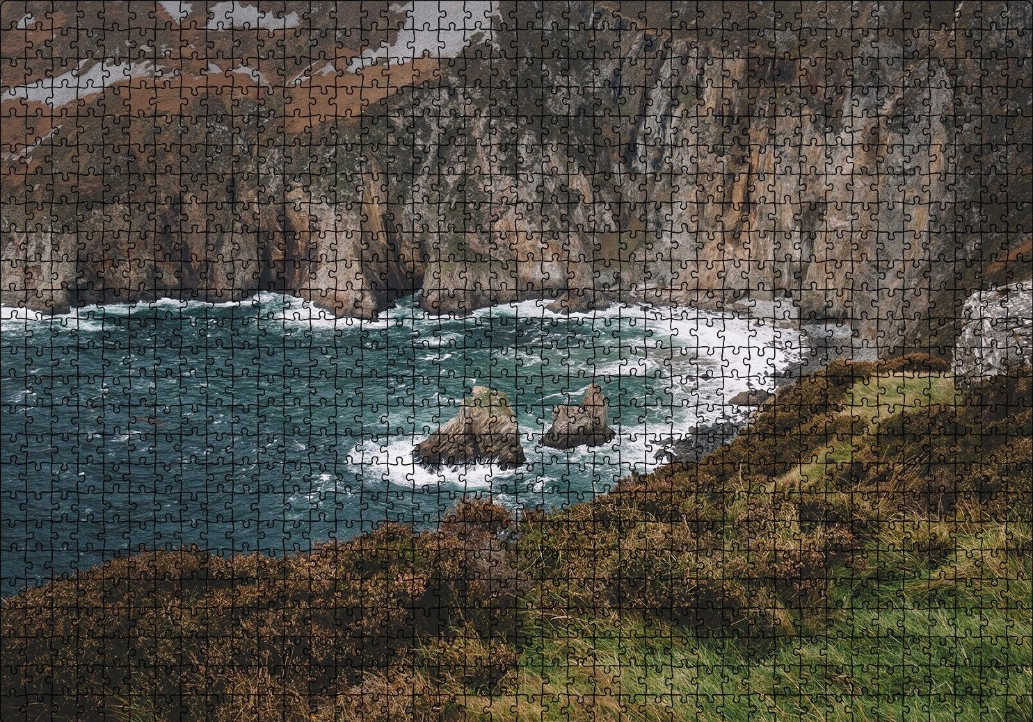 Hırçın Deniz ve Koyun Sonunda Kayalıklar Puzzle Yapboz MDF Ahşap 1000 Parça 49 cm X 68 cm