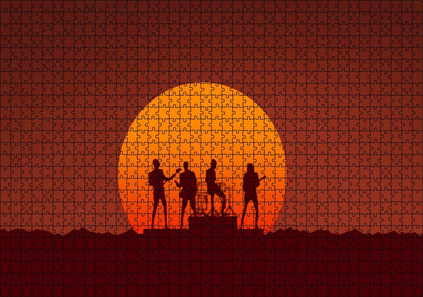 Retro Tarzı Daft Punk Müzik Görseli Puzzle Yapboz MDF Ahşap 1000 Parça 49 cm X 68 cm