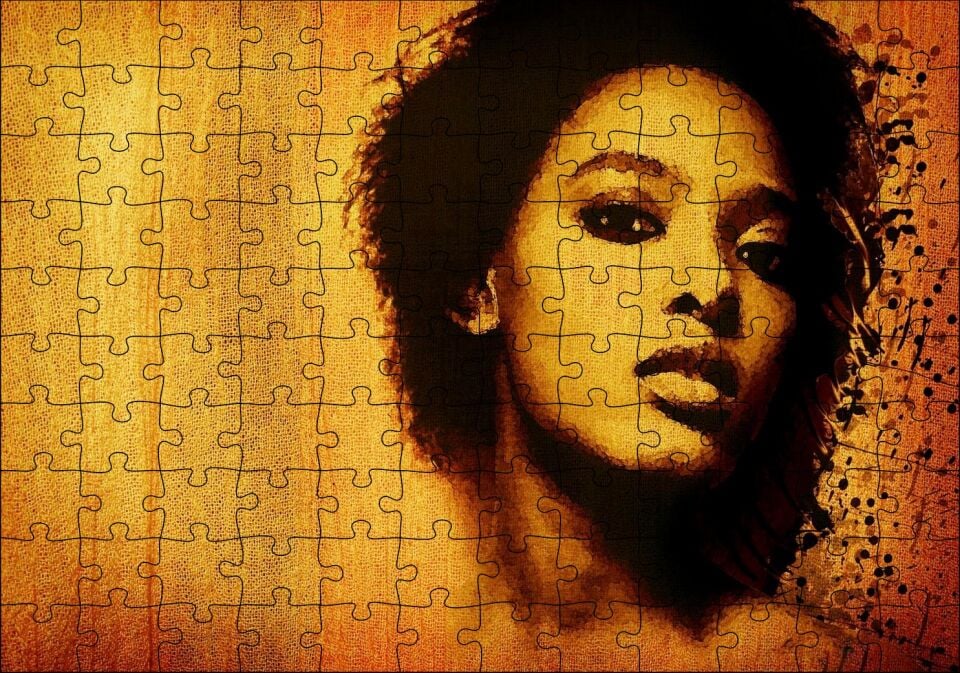 Afrikalı Güzel Kadın Keten Zemin Sulu Boya Puzzle Yapboz MDF Ahşap