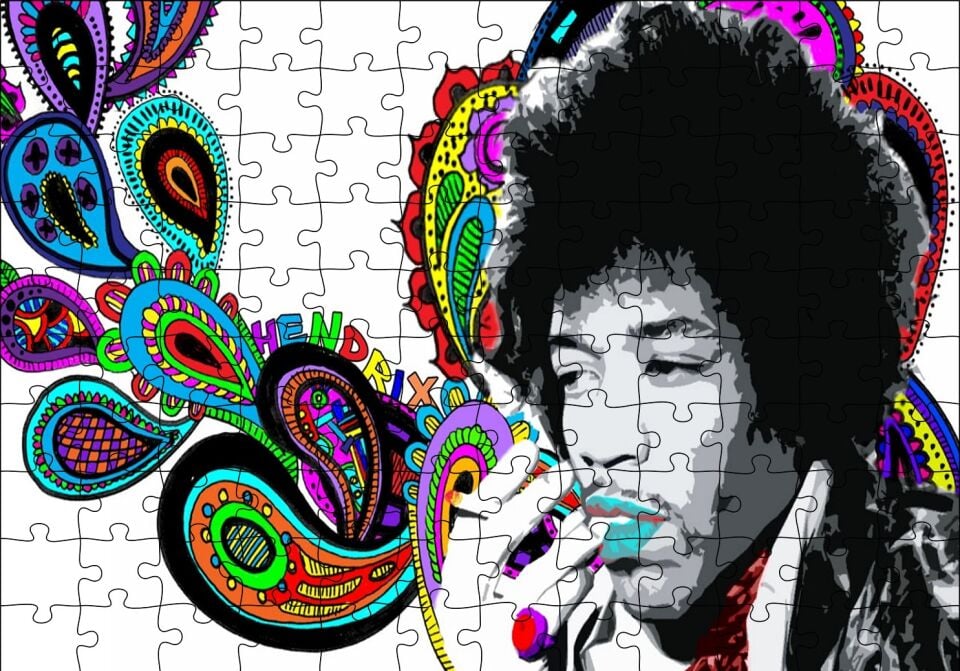 Jimi Hendrix Soyut Şekiller Puzzle Yapboz MDF Ahşap 120 Parça 24 cm X 34 cm