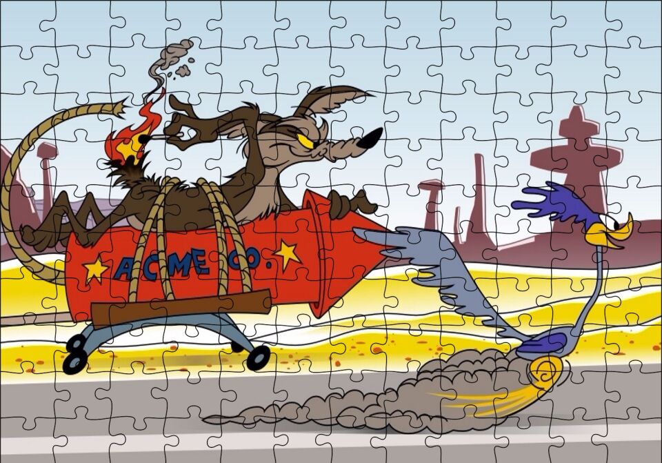 Road Runner ve Coyote Roket Puzzle Yapboz MDF Ahşap 120 Parça 24 cm X 34 cm