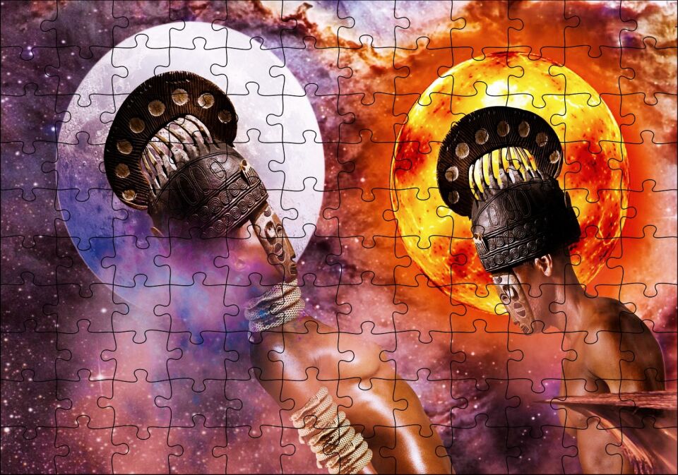 Afrikalı Tanrıça ve Hizmetkarı Puzzle Yapboz MDF Ahşap