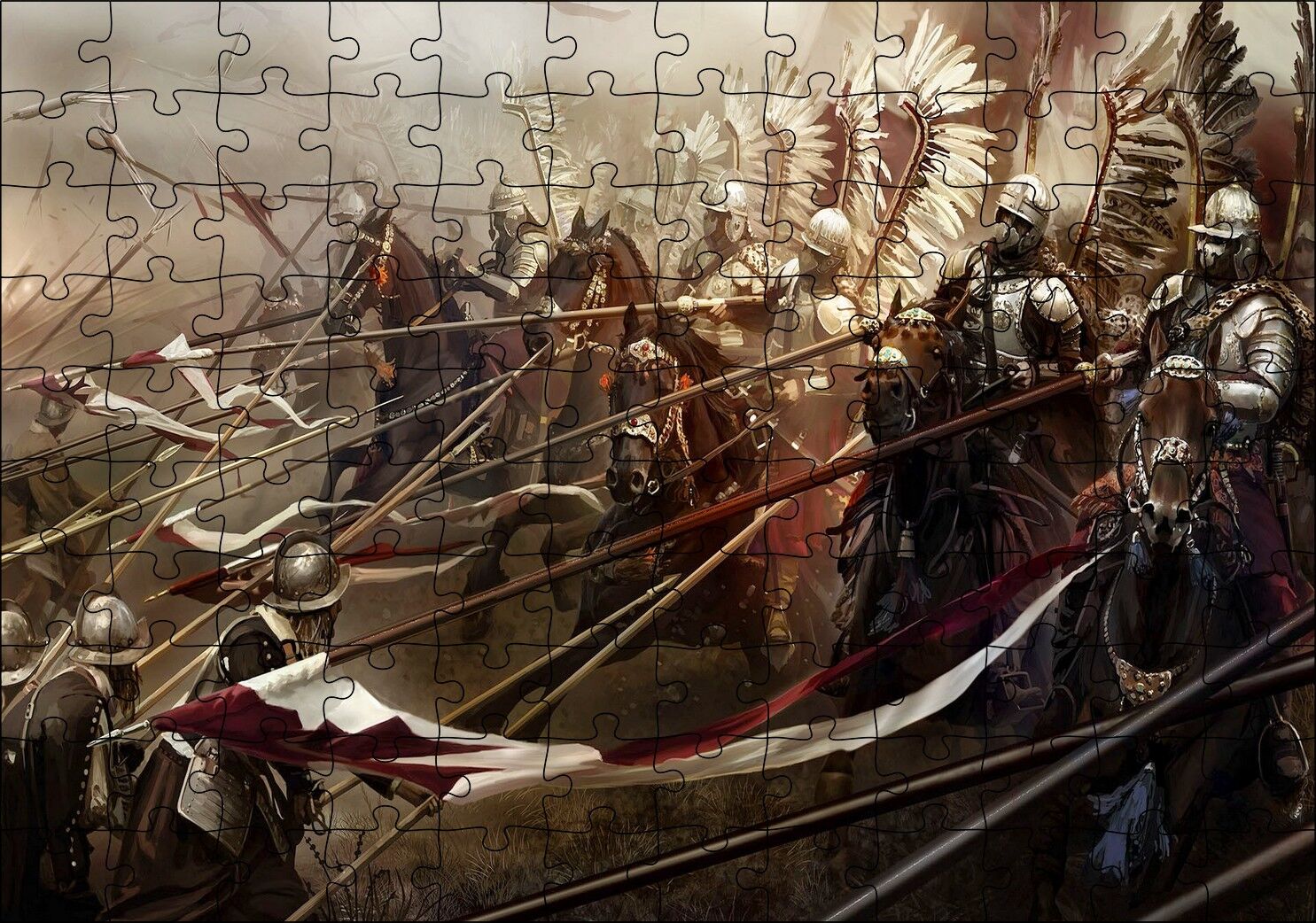 Savaş Meydanı Polonyalı Kanatlı Hafif Süvari Görseli Puzzle Yapboz MDF Ahşap