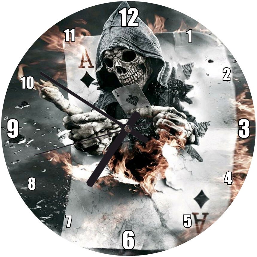 Kafatası Oyun Kartı Karo Ve Kupa Ası Mdf Ahşap Duvar Saati