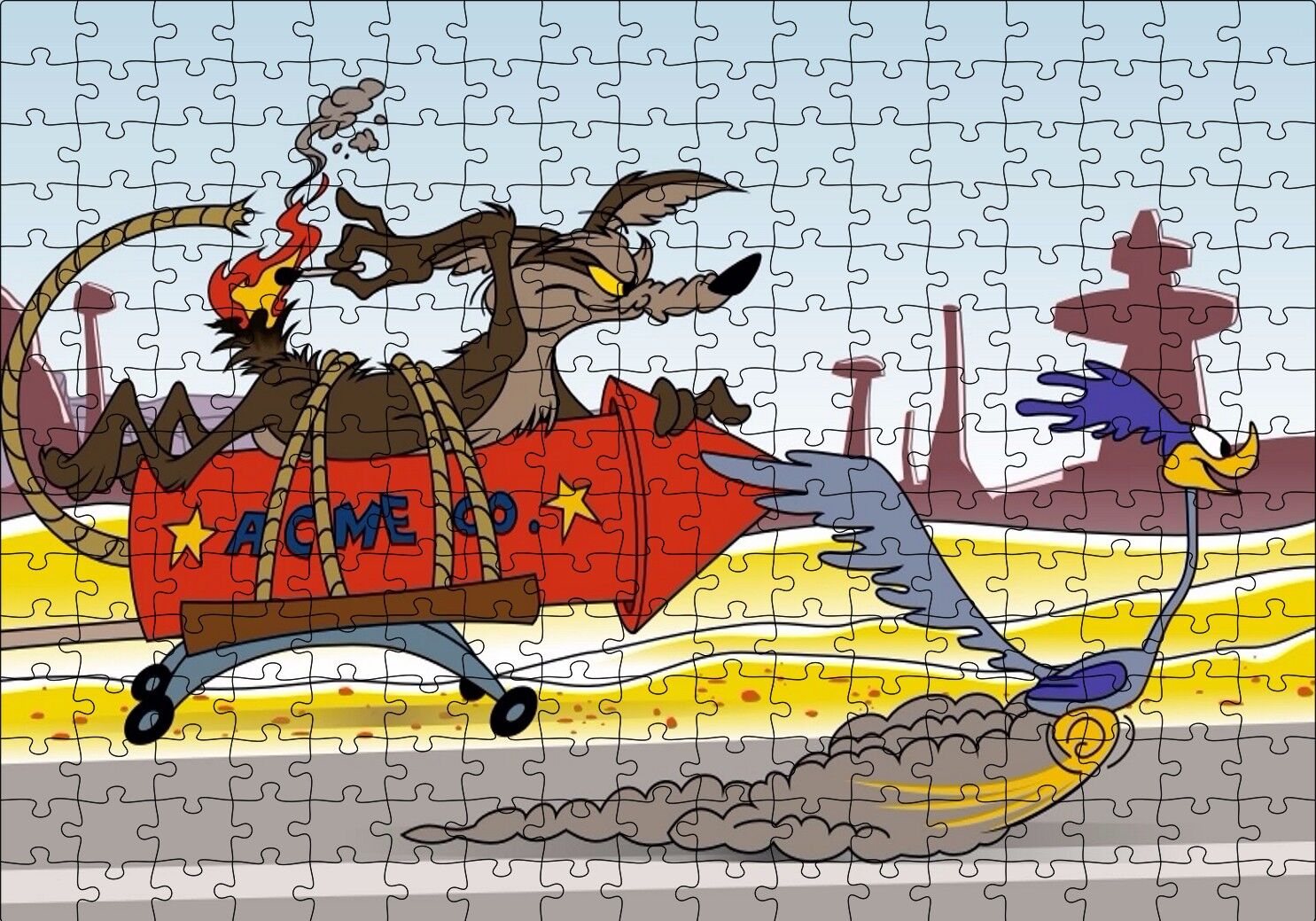 Road Runner ve Coyote Roket Puzzle Yapboz MDF Ahşap 255 Parça 34 cm X 49 cm
