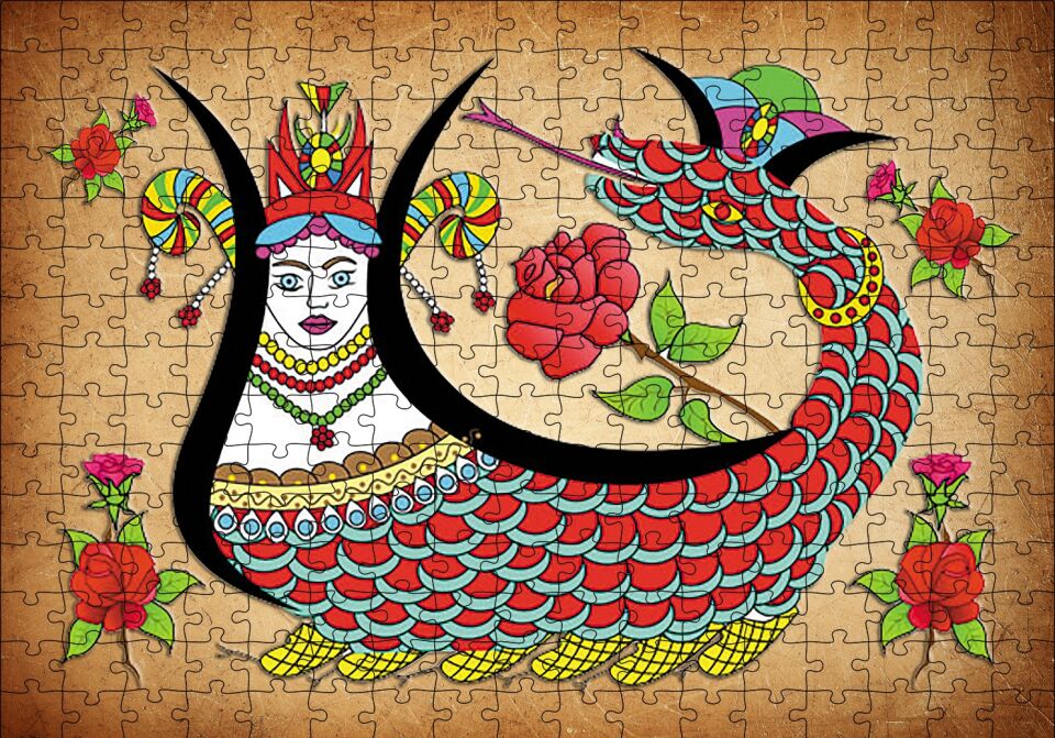 Kırem Zeminde Şahmaran Puzzle Yapboz MDF Ahşap 255 Parça 34 cm X 49 cm