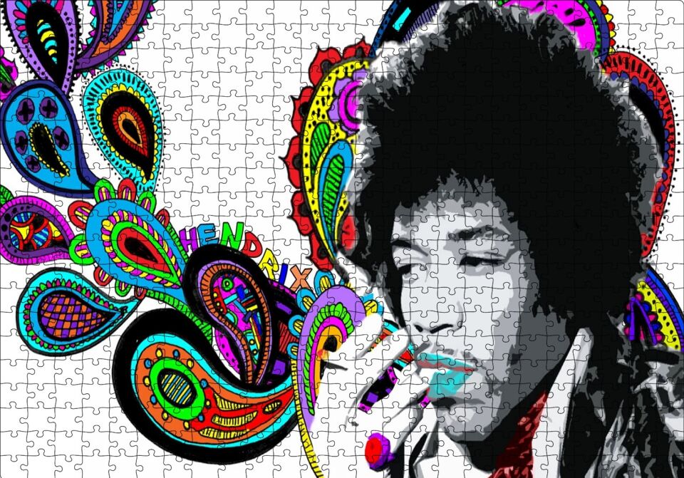 Jimi Hendrix Soyut Şekiller Puzzle Yapboz MDF Ahşap 500 Parça 49 cm X 68 cm