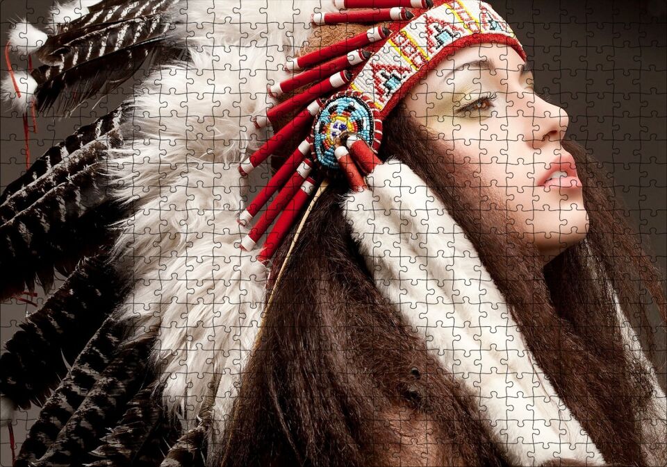 Kızılderili Erkek Savaşçı Görseli Puzzle Yapboz MDF Ahşap 500 Parça 49 cm X 68 cm