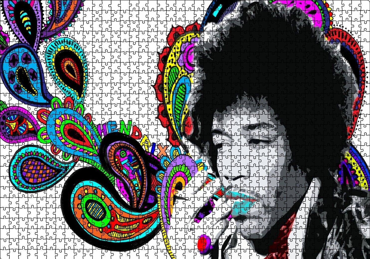 Jimi Hendrix Soyut Şekiller Puzzle Yapboz MDF Ahşap 1000 Parça 49 cm X 68 cm