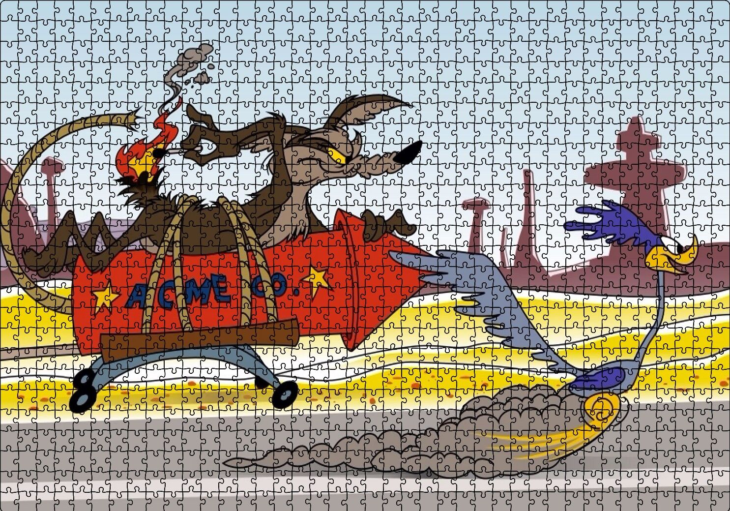 Road Runner ve Coyote Roket Puzzle Yapboz MDF Ahşap 1000 Parça 49 cm X 68 cm