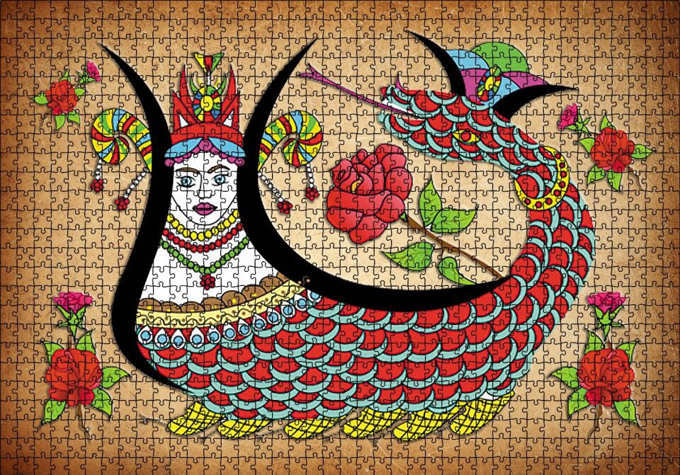 Kırem Zeminde Şahmaran Puzzle Yapboz MDF Ahşap 1000 Parça 49 cm X 68 cm