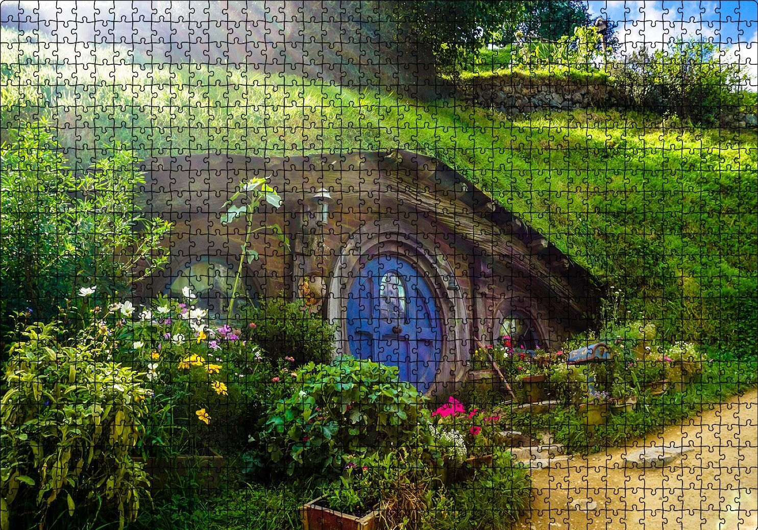 Hobbit Evi ve Bahçesi Puzzle Yapboz MDF Ahşap 1000 Parça 49 cm X 68 cm