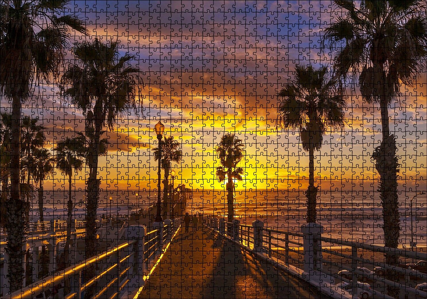 Kaliforniya San Diego Okyanusta Günbatımı ve Bulutlar Puzzle Yapboz MDF Ahşap 1000 Parça 49 cm X 68 cm