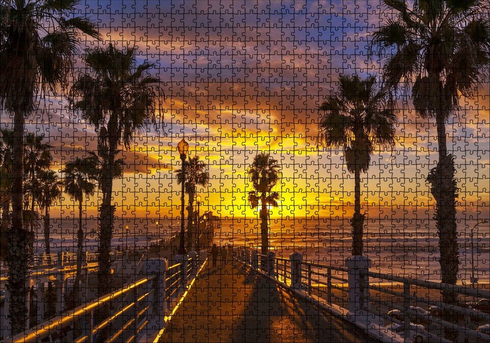 Kaliforniya San Diego Okyanusta Günbatımı ve Bulutlar Puzzle Yapboz MDF Ahşap 1000 Parça 49 cm X 68 cm