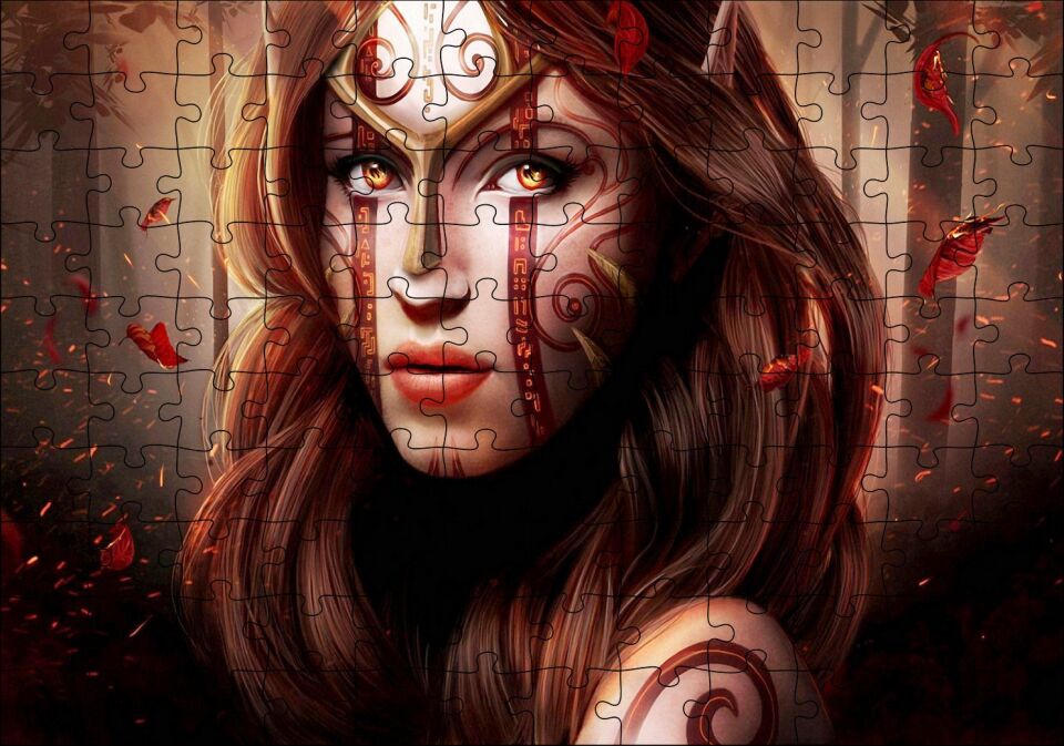 Amazon Savaşçı Kadını ve Orman Puzzle Yapboz MDF Ahşap