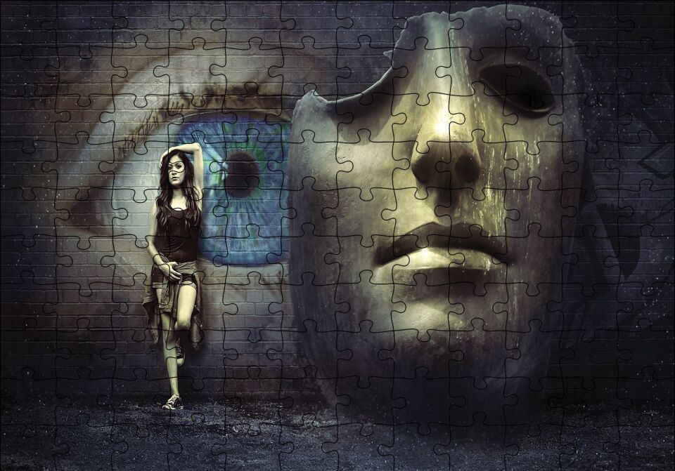 Fantazi Maske Göz Duvar Puzzle Yapboz MDF Ahşap 120 Parça 24 cm X 34 cm