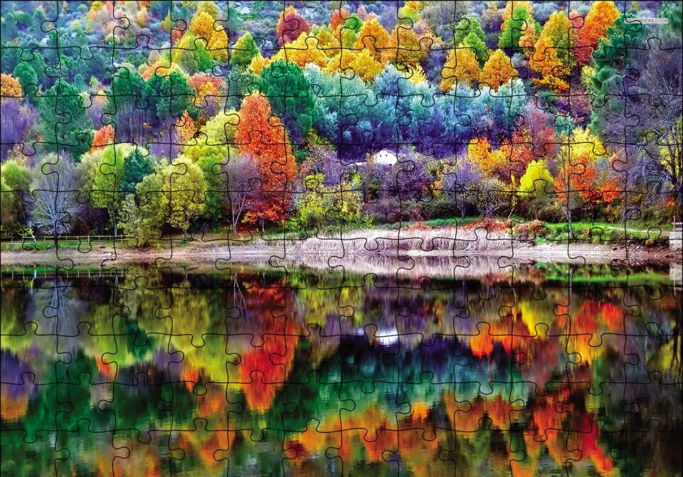 Sonbahar Doğa Renkleri Puzzle Yapboz MDF Ahşap 120 Parça 24 cm X 34 cm