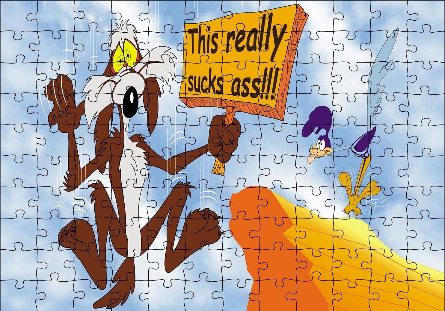 Road Runner ve Coyote Uçurumdan Aşağı Puzzle Yapboz MDF Ahşap 120 Parça 24 cm X 34 cm