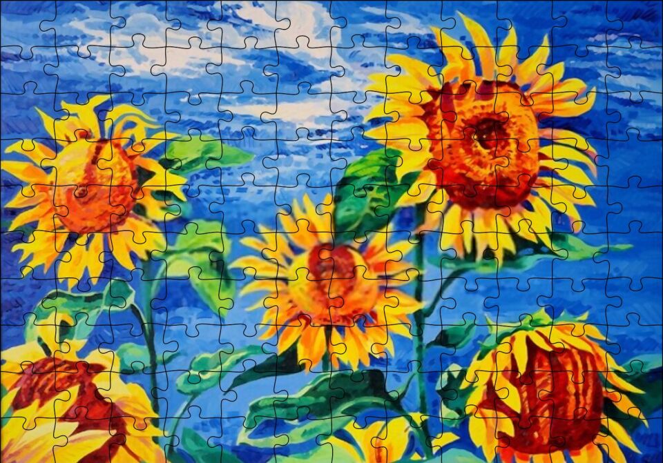 Boyama Sanatı Günebakan Görseli Puzzle Yapboz MDF Ahşap