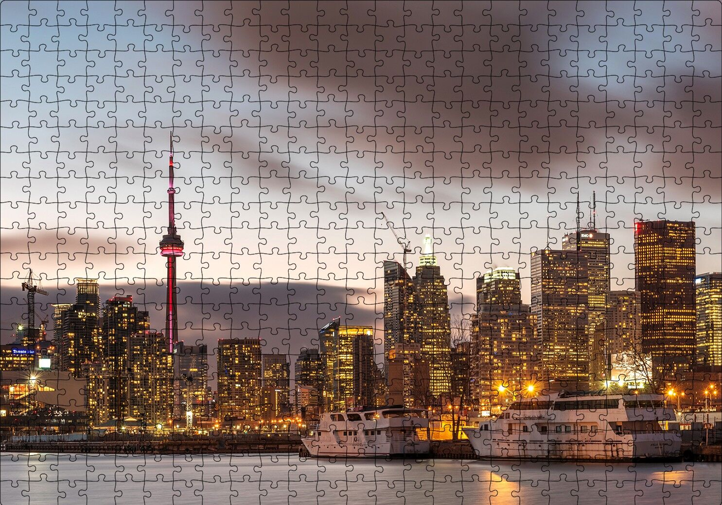 Kanada CN Tower ve Gökdelenler Puzzle Yapboz MDF Ahşap 500 Parça 49 cm X 68 cm