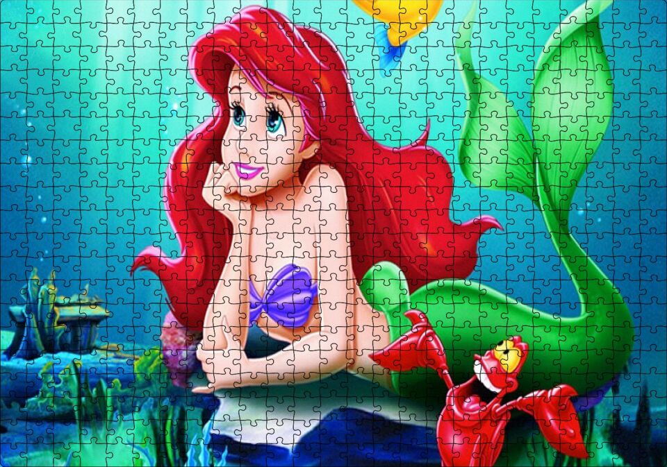 Disney Karakteri Deniz Kızı ve Yengeç Puzzle Yapboz MDF Ahşap 500 Parça 49 cm X 68 cm