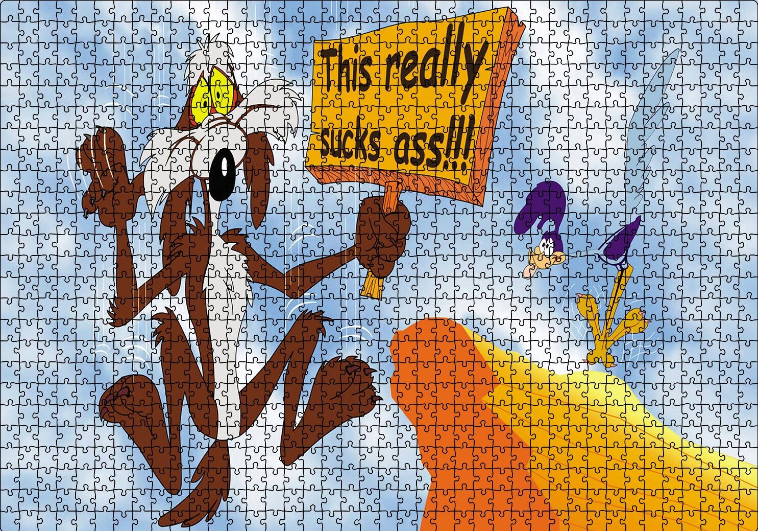 Road Runner ve Coyote Uçurumdan Aşağı Puzzle Yapboz MDF Ahşap 1000 Parça 49 cm X 68 cm