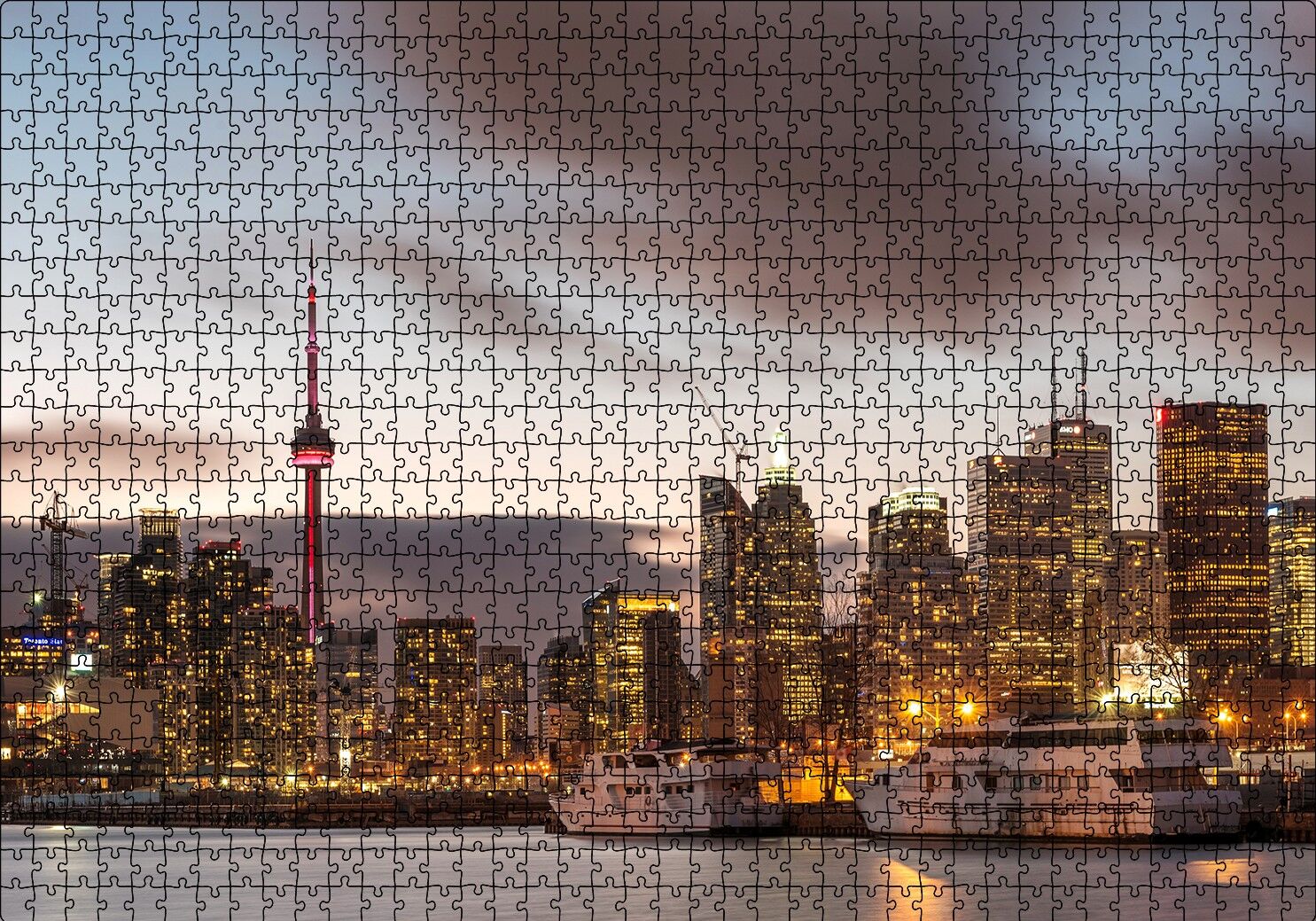 Kanada CN Tower ve Gökdelenler Puzzle Yapboz MDF Ahşap 1000 Parça 49 cm X 68 cm