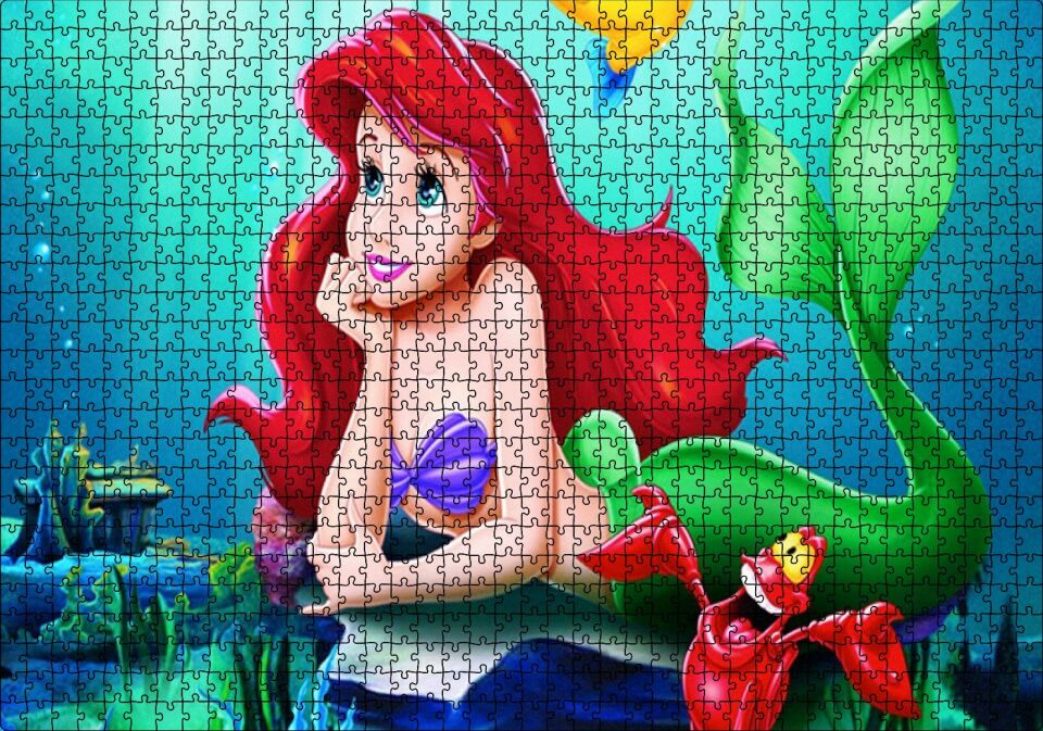 Disney Karakteri Deniz Kızı ve Yengeç Puzzle Yapboz MDF Ahşap 1000 Parça 49 cm X 68 cm