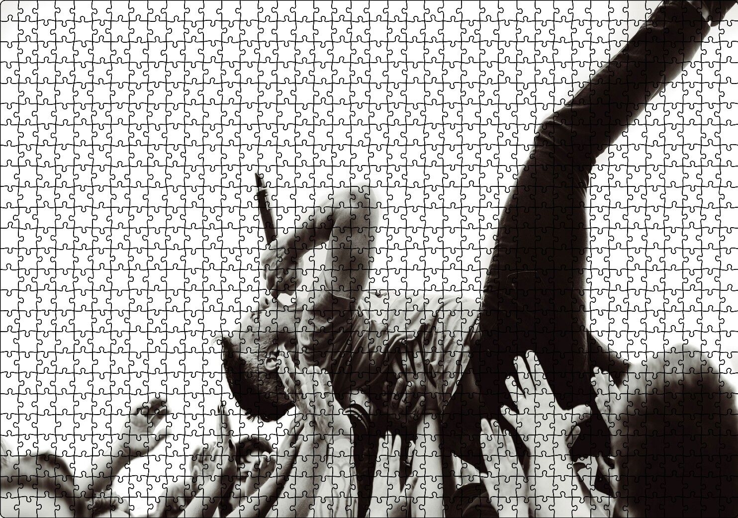 Rock Solisti Eller Üzerinde Siyah Beyaz Puzzle Yapboz MDF Ahşap 1000 Parça 49 cm X 68 cm