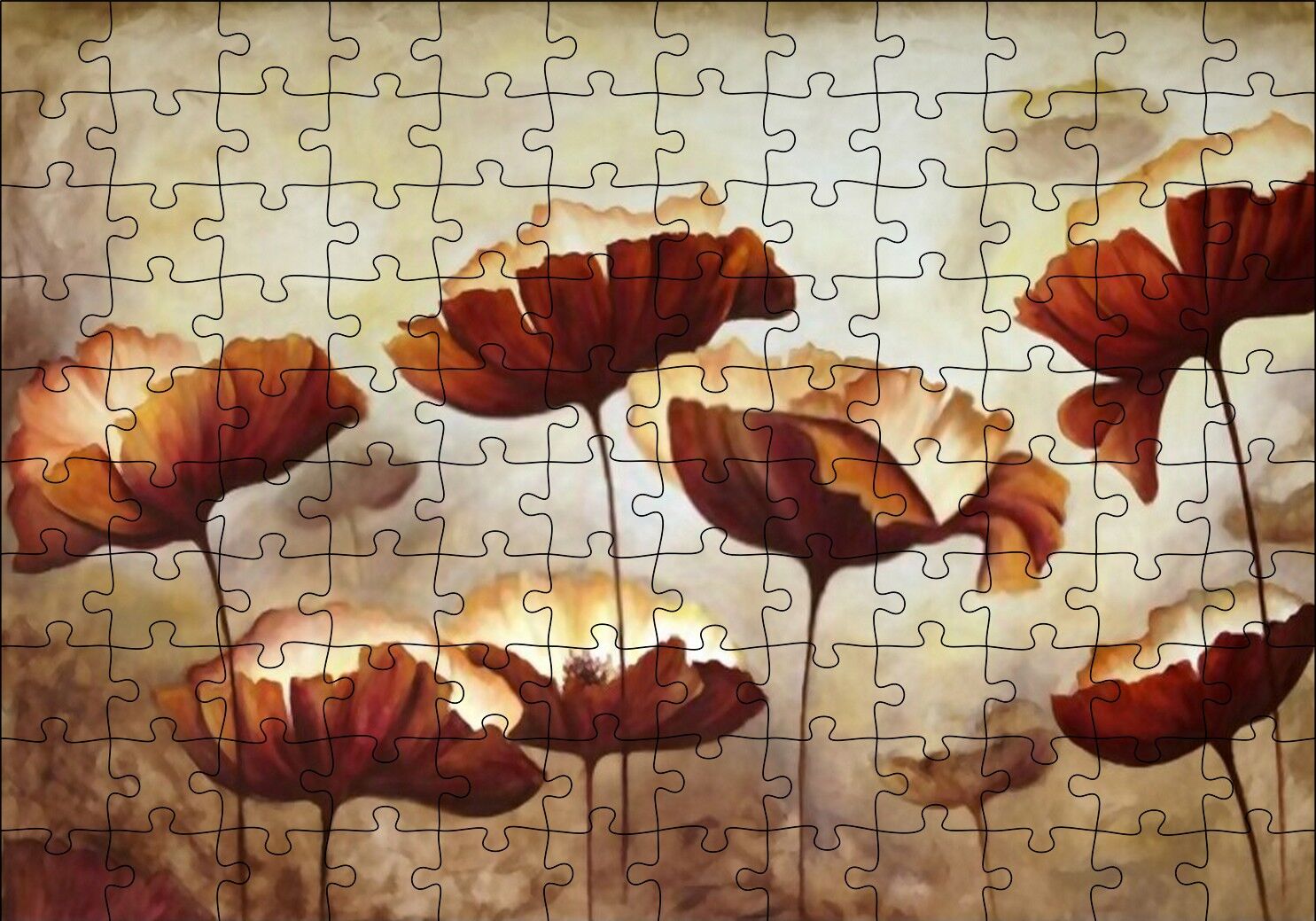 Yağlı Boya Çalışması Gelincik Tarlası Görseli Puzzle Yapboz MDF Ahşap