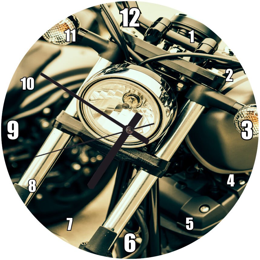 Motosiklet Far Lambası Görseli Mdf Ahşap Duvar Saati