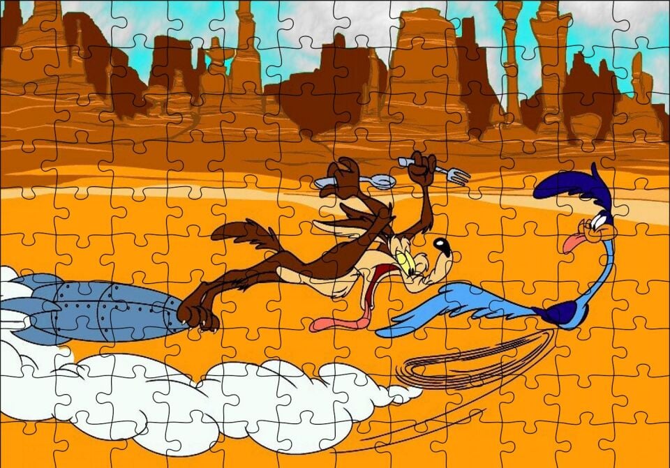 Road Runner ve Coyote Puzzle Yapboz MDF Ahşap 120 Parça 24 cm X 34 cm