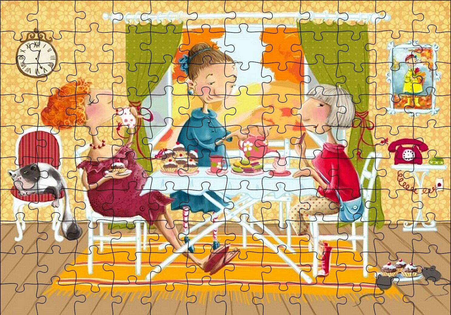 Kızlar Çay Keyfinde Puzzle Yapboz MDF Ahşap 120 Parça 24 cm X 34 cm