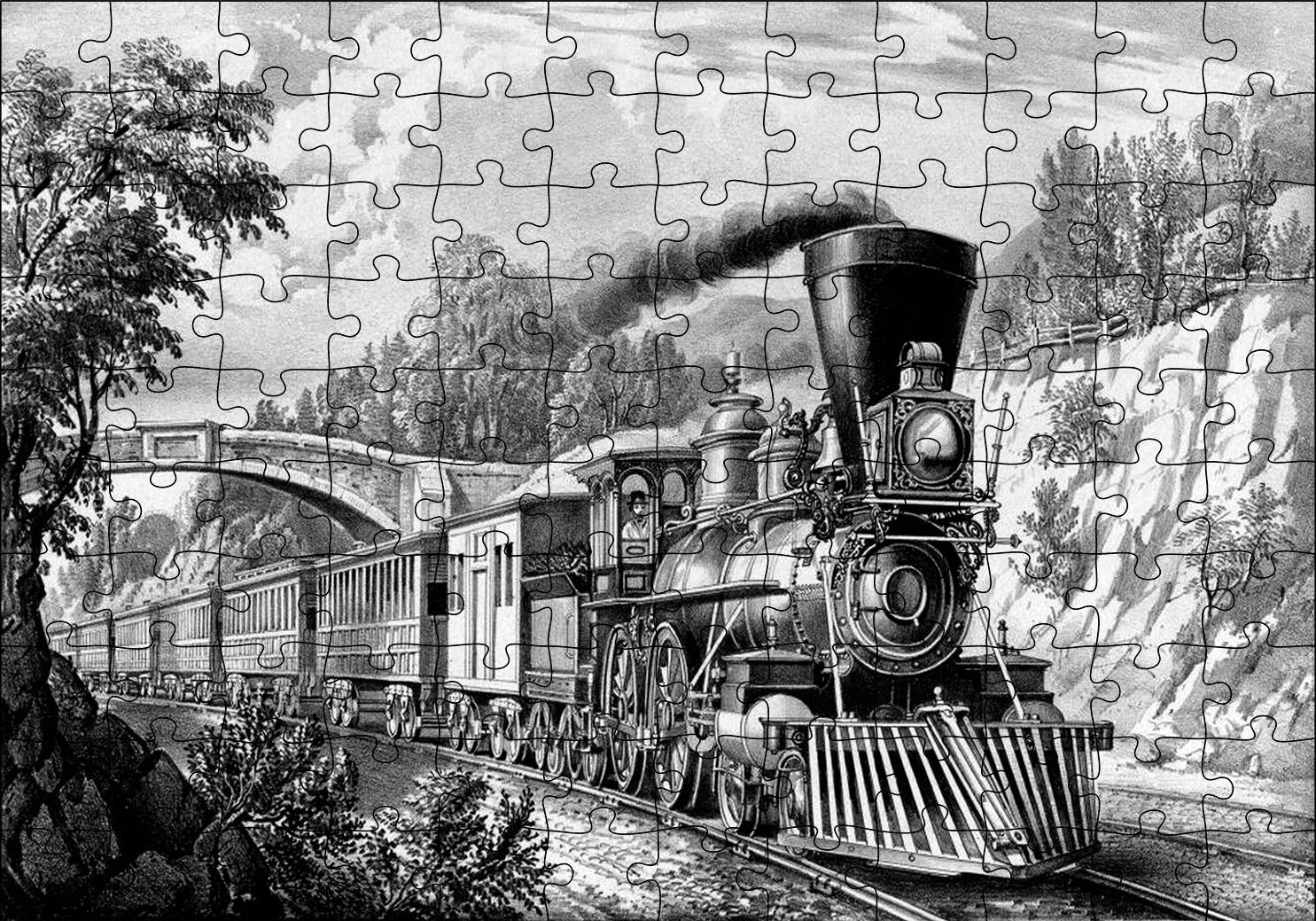Nostaljik Kömürlü Tiren Görseli Puzzle Yapboz MDF Ahşap