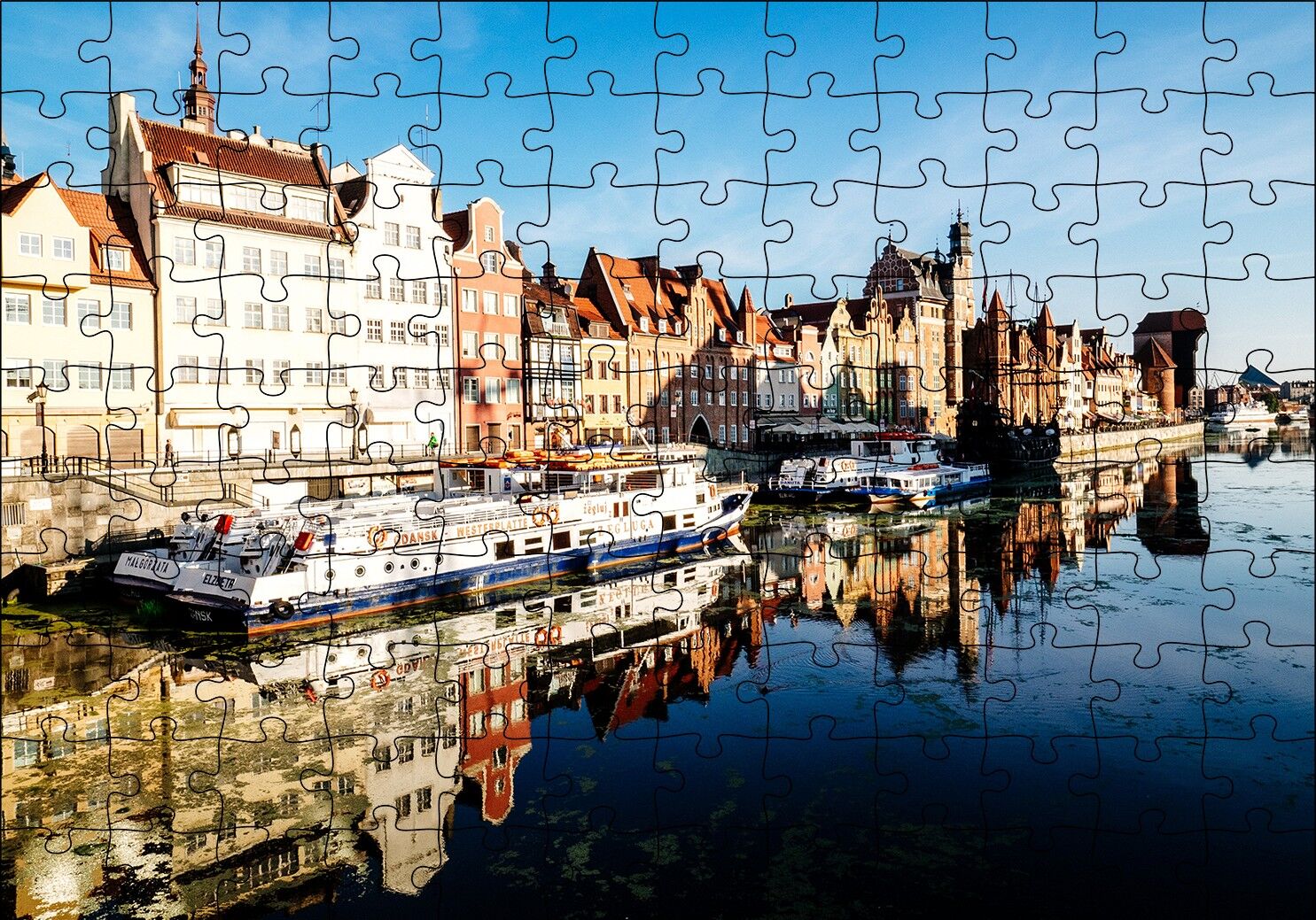 Kanalda Tekneler ve Güneşli Tarihi Binalar Puzzle Yapboz MDF Ahşap 120 Parça 24 cm X 34 cm