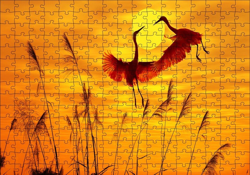 Günbatımında Balıkçılların Dansı Puzzle Yapboz MDF Ahşap 255 Parça 34 cm X 49 cm