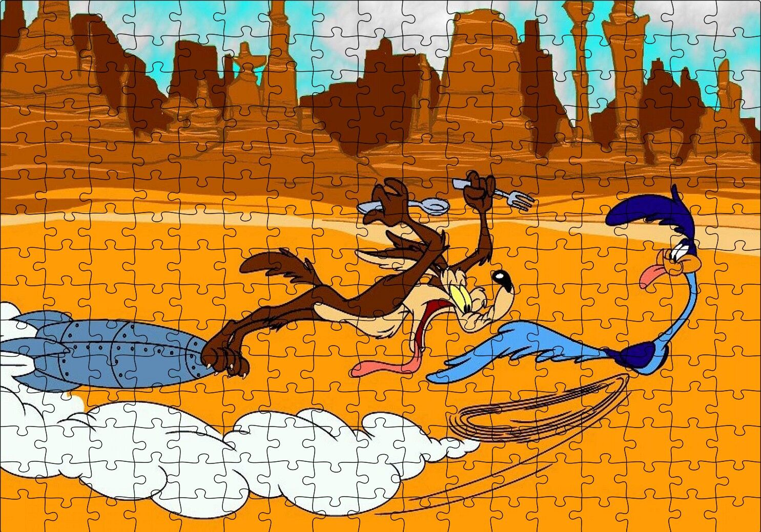 Road Runner ve Coyote Puzzle Yapboz MDF Ahşap 255 Parça 34 cm X 49 cm