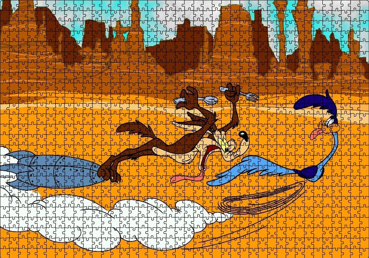 Road Runner ve Coyote Puzzle Yapboz MDF Ahşap 1000 Parça 49 cm X 68 cm