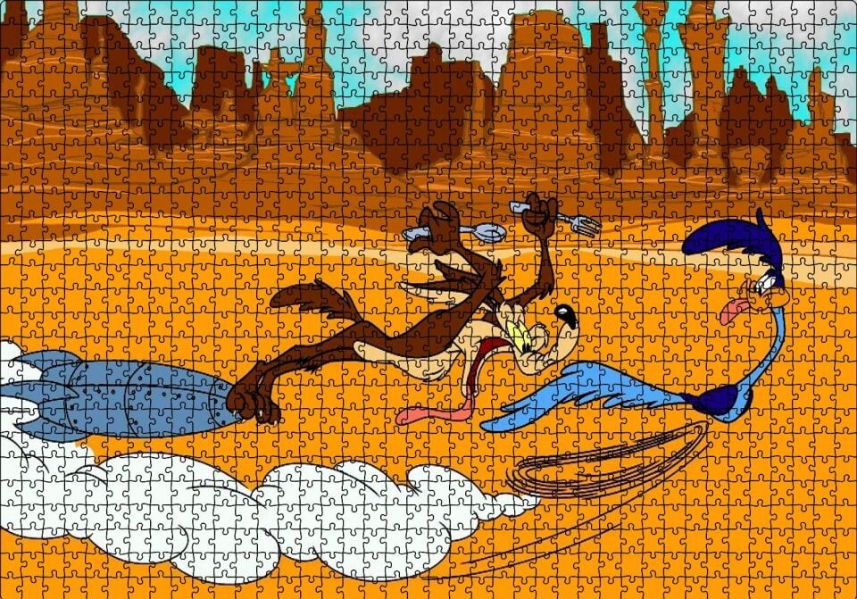 Road Runner ve Coyote Puzzle Yapboz MDF Ahşap 1000 Parça 49 cm X 68 cm