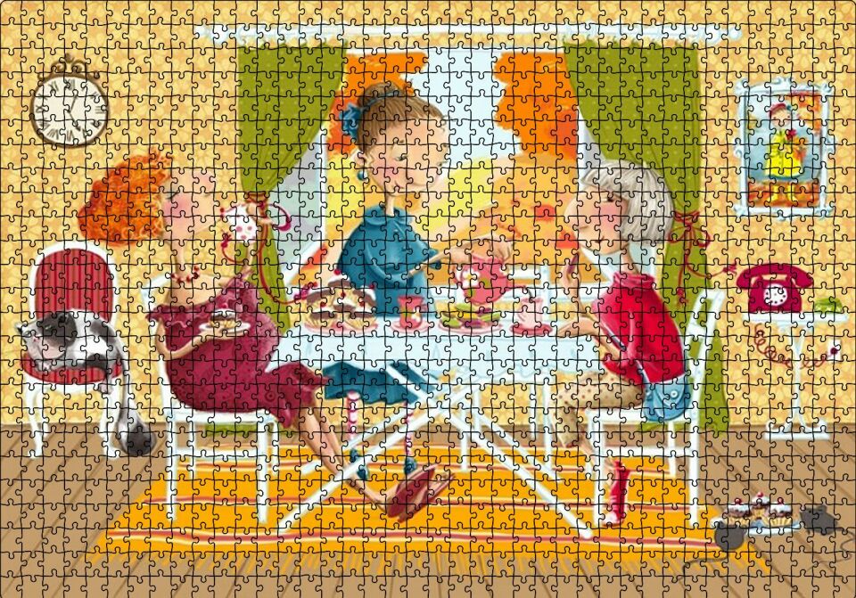 Kızlar Çay Keyfinde Puzzle Yapboz MDF Ahşap 1000 Parça 49 cm X 68 cm