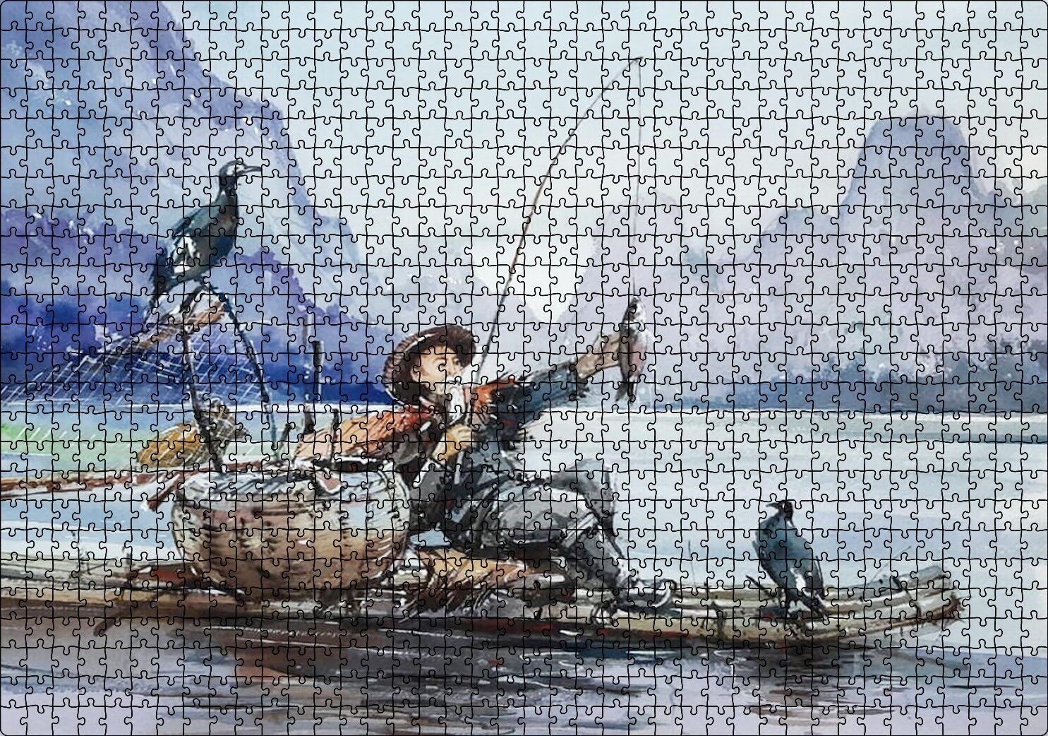 Uzakdoğulu Balıkçı ve Karabataklar Puzzle Yapboz MDF Ahşap 1000 Parça 49 cm X 68 cm