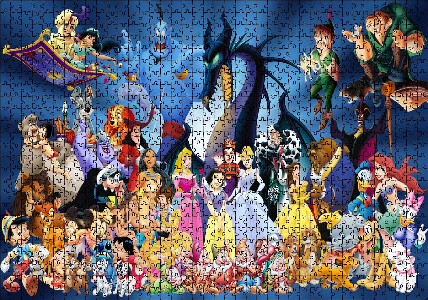 Disney Masal Kahramanları Bir Arada Puzzle Yapboz MDF Ahşap 1000 Parça 49 cm X 68 cm