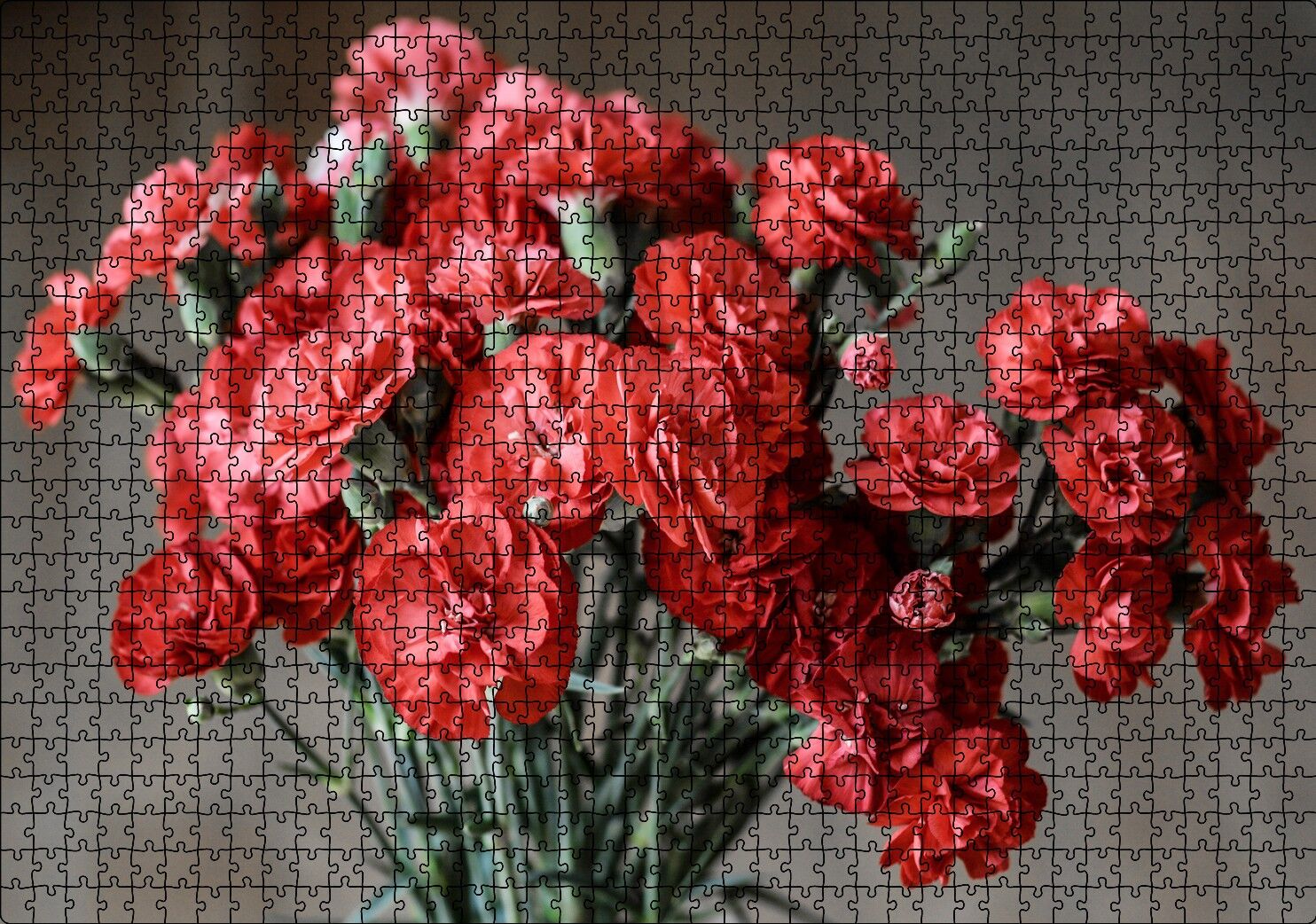 Bir Demet Kırmızı Yabani Karanfil Puzzle Yapboz MDF Ahşap 1000 Parça 49 cm X 68 cm