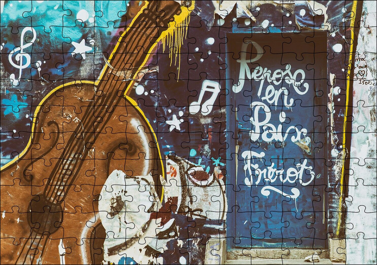 Keman ve Notalar Duvar Boyama Puzzle Yapboz MDF Ahşap