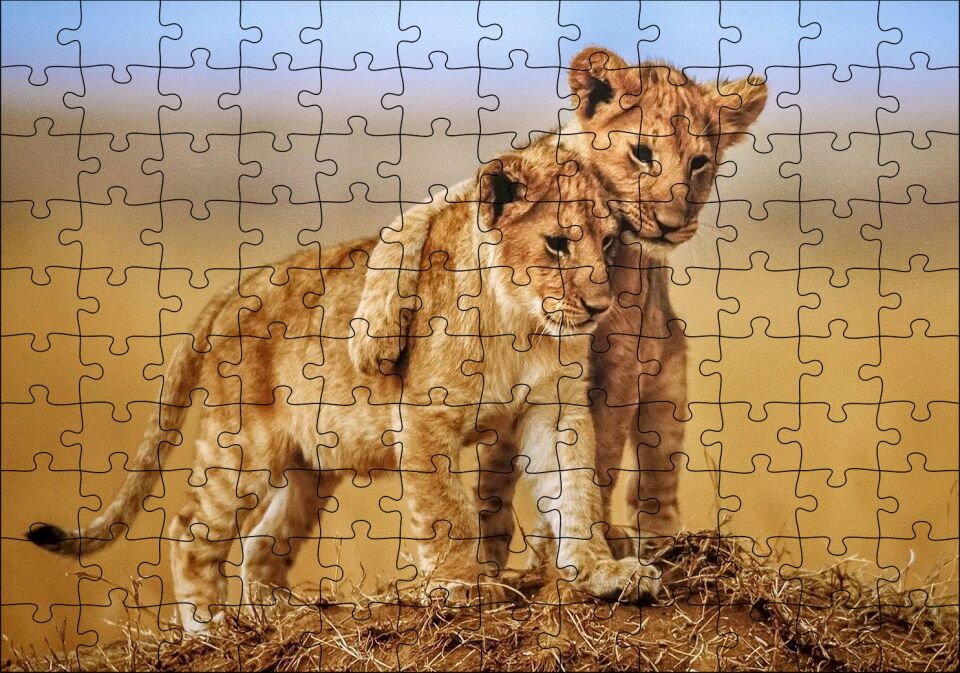 Kardeşlik Başkadır Yavru Aslanlar Puzzle Yapboz MDF Ahşap 120 Parça 24 cm X 34 cm
